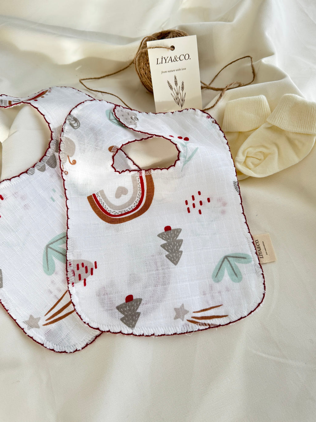 Liya&Co desenli müslin önlük, %100 pamuk, yumuşak doku, bebek güvenliği