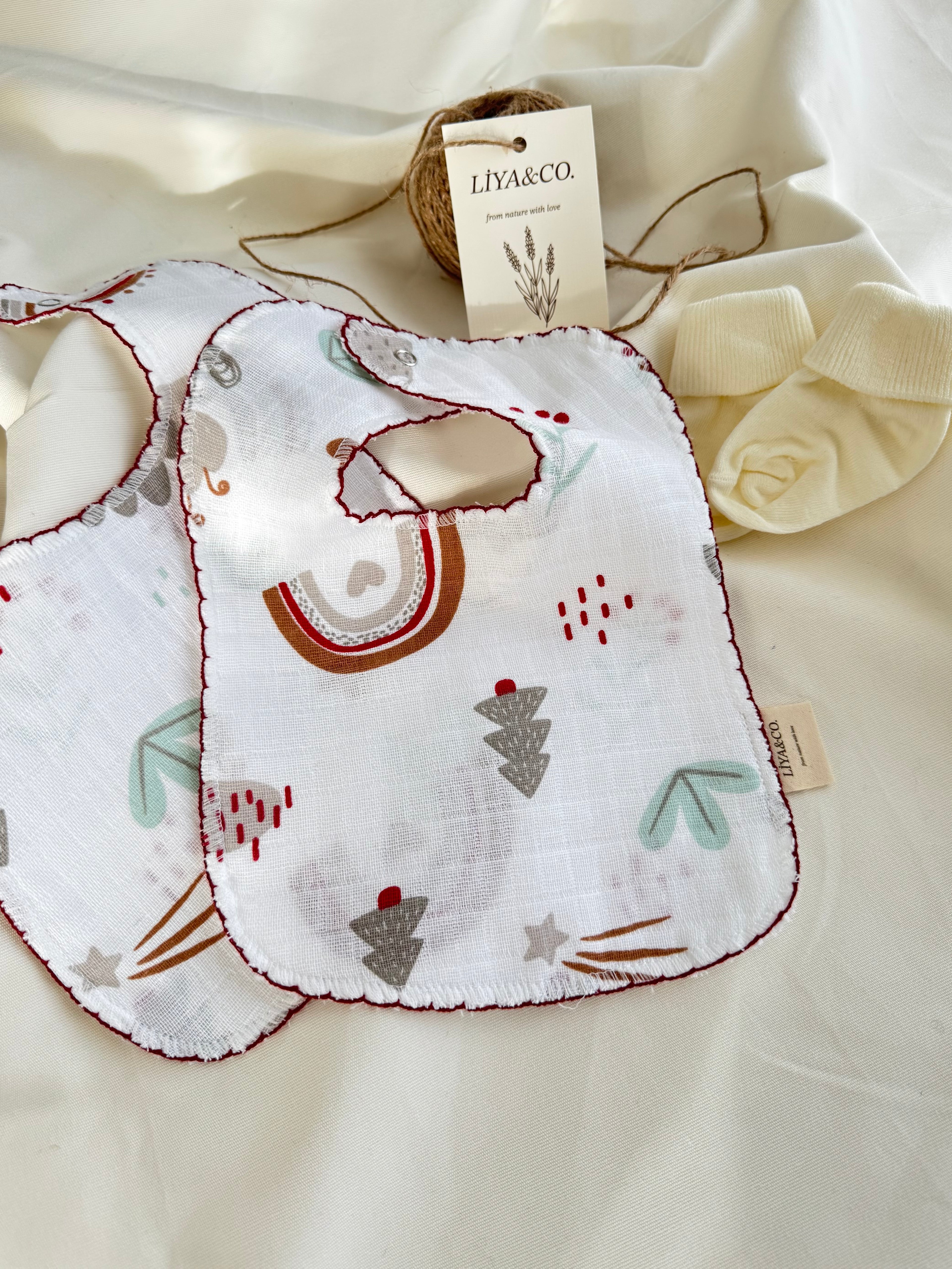 Liya&Co desenli müslin önlük, %100 pamuk, yumuşak doku, bebek güvenliği