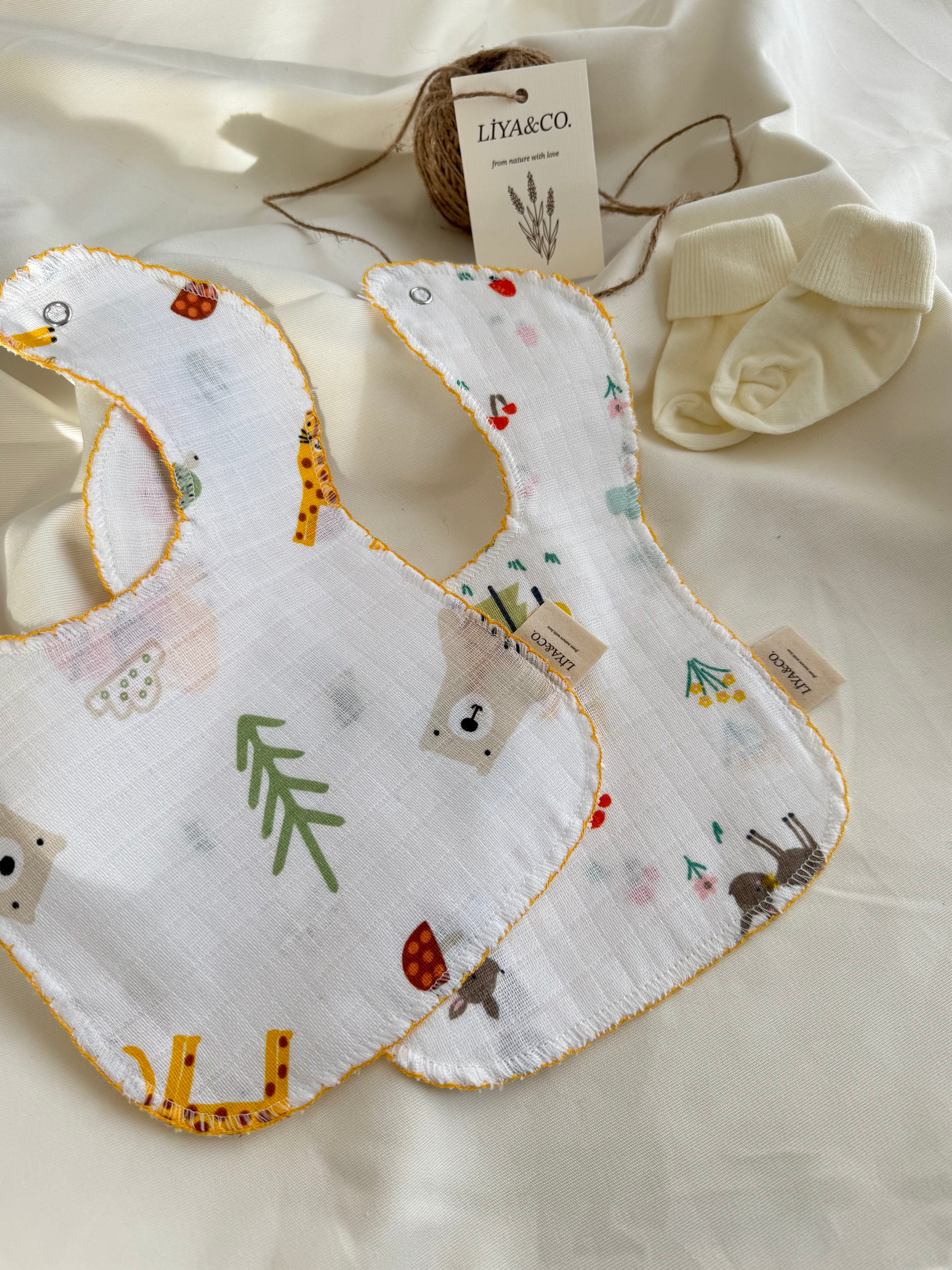 Liya&Co müslin bebek önlüğü, doğal pamuk kumaş, yumuşacık ve güvenli