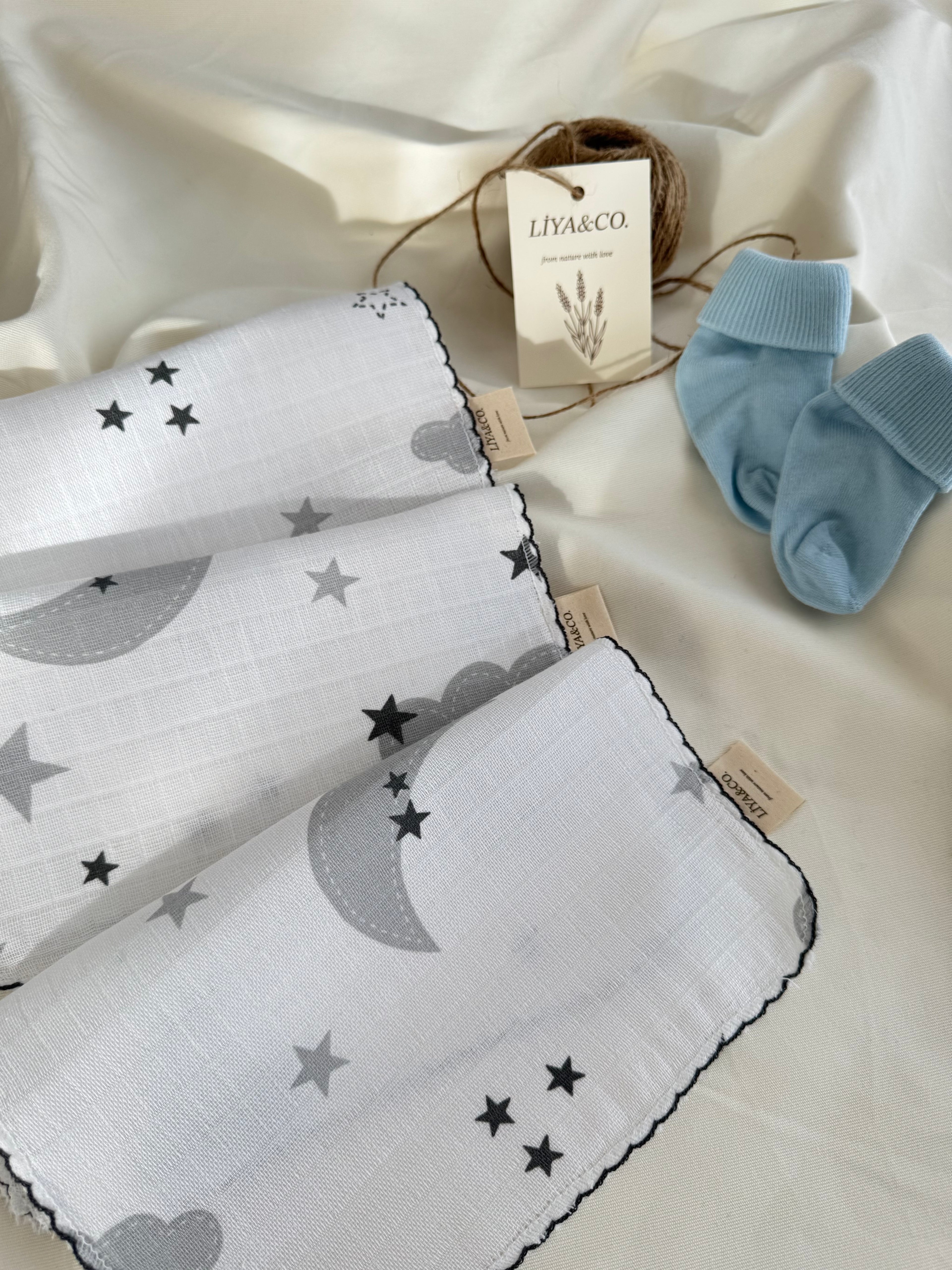 Liya&Co müslin ağız bezi 3'lü set, %100 pamuk, emici ve hassas ciltler için güvenli