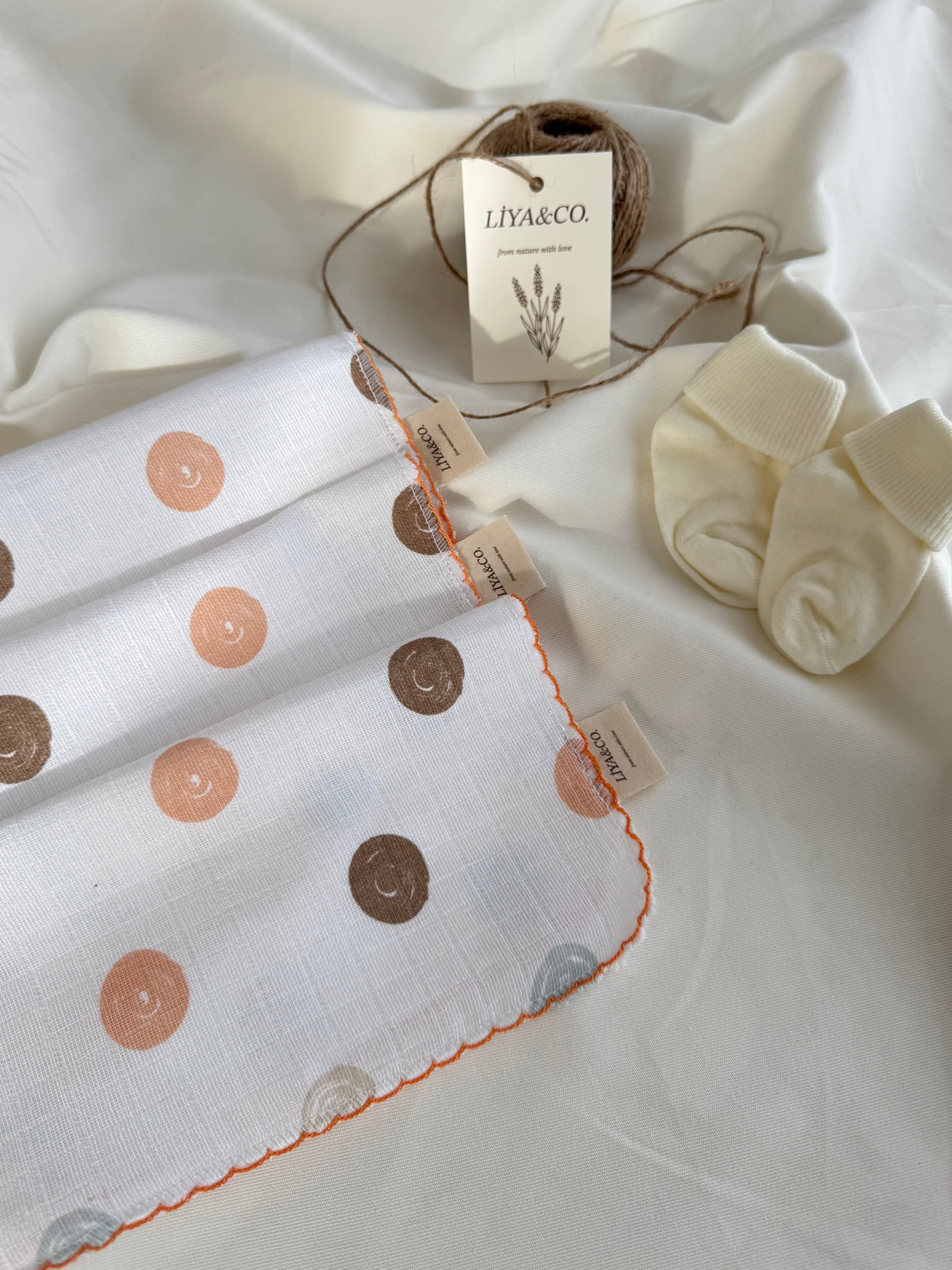 Liya&Co desenli müslin ağız bezi 3'lü set, %100 pamuk, hassas ciltler için